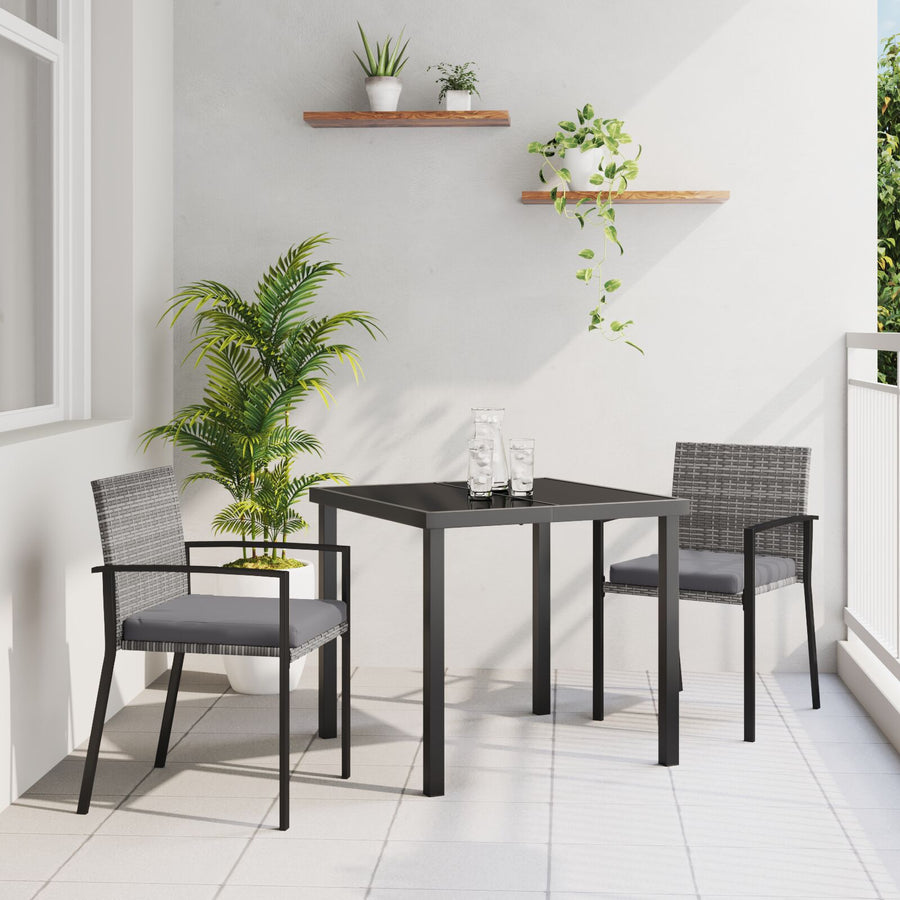 3-Delige Tuin Eetset Grijs Poly Rattan