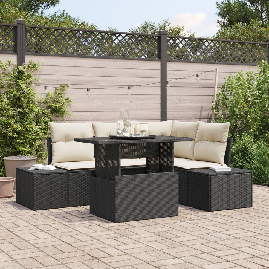 Tuin Sofa Set Set Van 5 Zwart, Crème Poly Rattan, Stof, Metaal