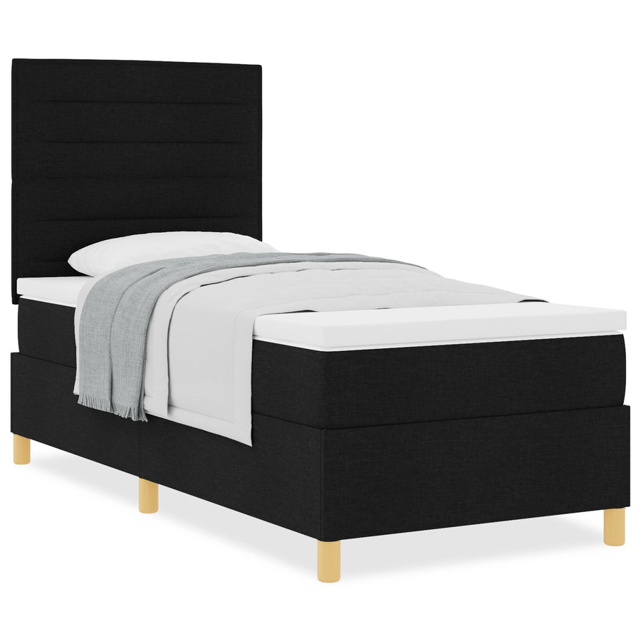 Boxspring Bed Met Matras Zwart Eenpersoons Stof Blauw