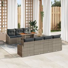 8 Deel Tuin Eettafel Set Met Kussens Grijs Poly Rattan Acacia