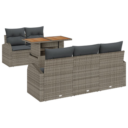 Tuin Sofa Set Set Van 6 Grijs Rattan Buiten Eetset Rechthoekig