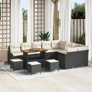 Tuinbankenset poly rattan zwart 13-delig