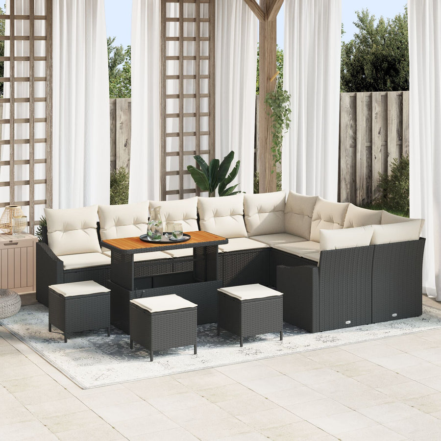 13-Delige Tuinbank Set Met Kussens Zwart Poly Rattan Acacia, 4-Delige Tuin Eet Set Met Kussens Zwart Poly Rattan Acacia, 2-Zit Tuinbank Met Kussens Zwart Poly Rattan Wit
