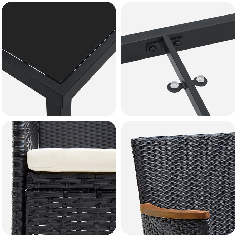 5 Delige Tuin Eettafelset Zwart Poly Rattan