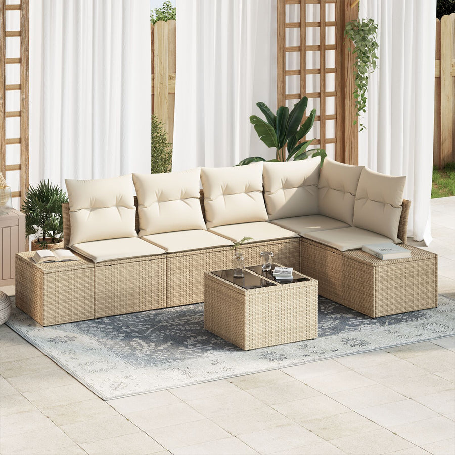 6-Delige Tuin Sofa Set Met Kussens Bruin Poly Rattan Beige en crème met tafel