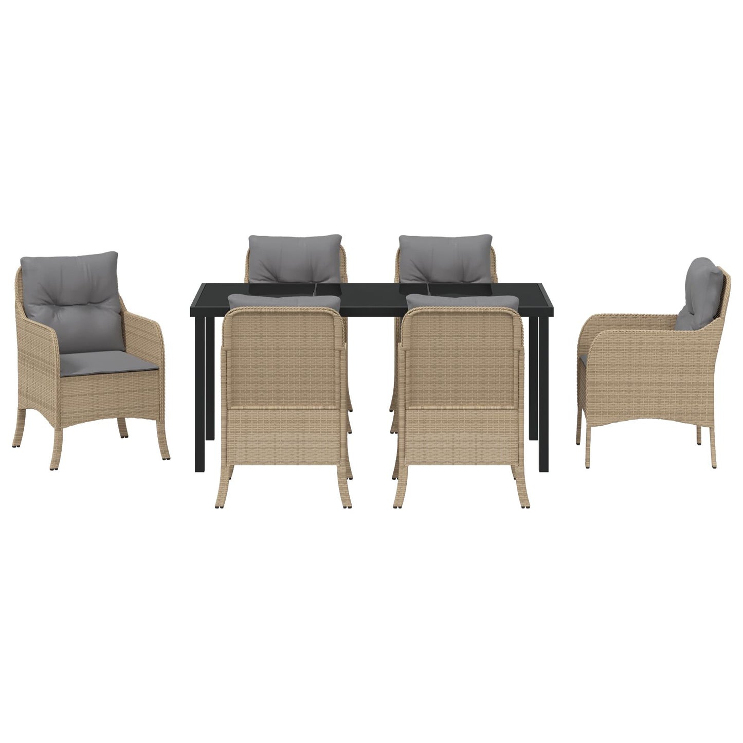 7-Delige Tuindining Set Met Kussens Beige Poly Rattan