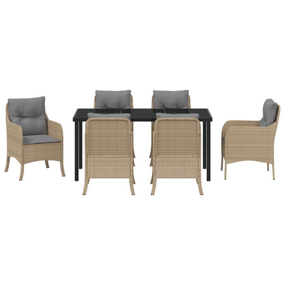 7-Delige Tuindining Set Met Kussens Beige Poly Rattan