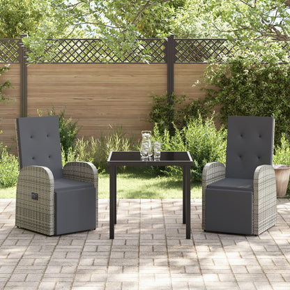 3-Delige Tuin Eetset Met Kussens Grijs Poly Riet