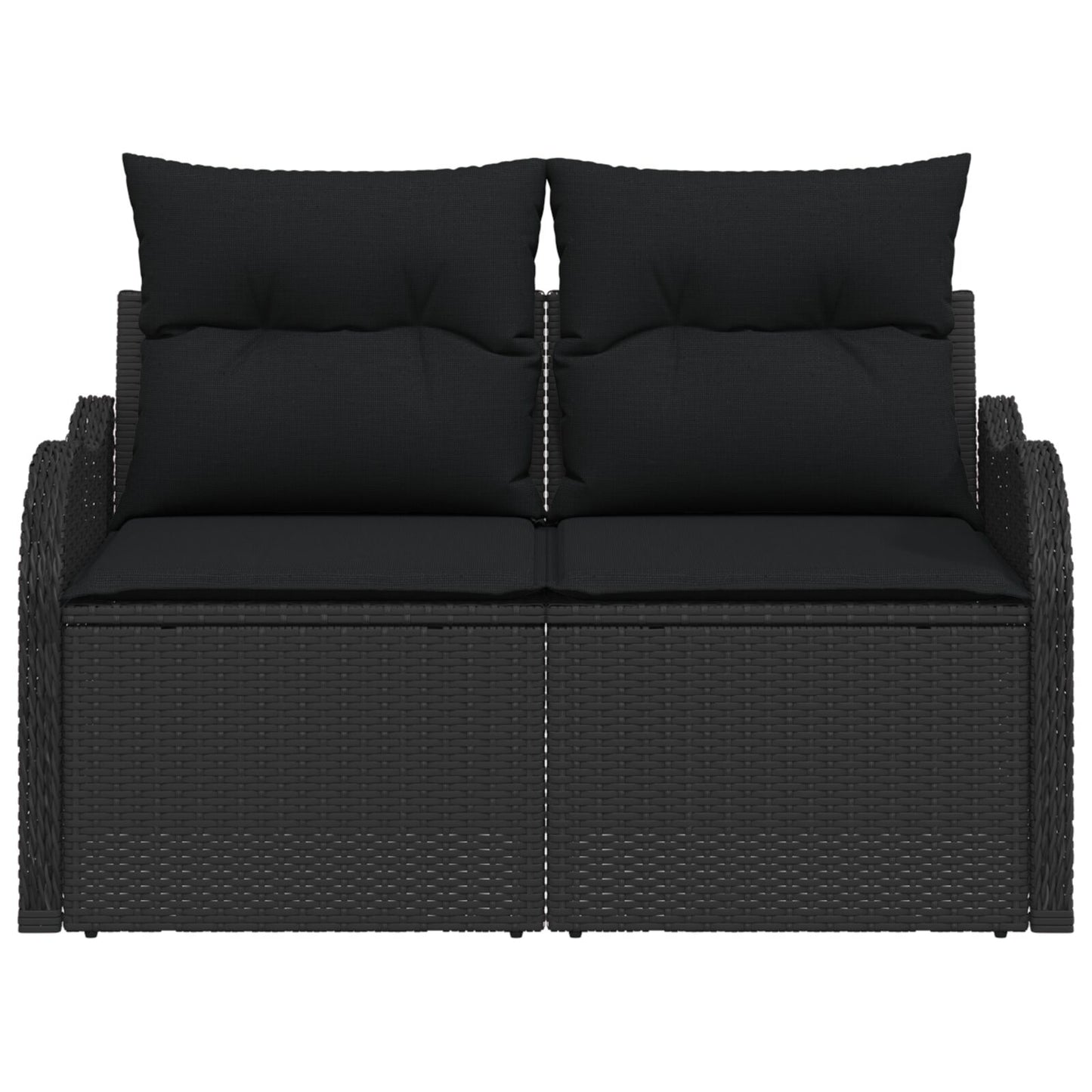 2-Zits Tuinbank & Kussens Poly Rattan Zwart met opslag