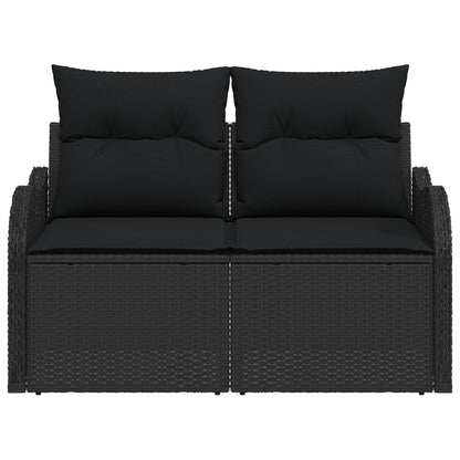 2-Zits Tuinbank & Kussens Poly Rattan Zwart met opslag
