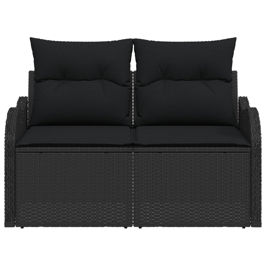 2-Zits Tuinbank & Kussens Poly Rattan Zwart met opslag