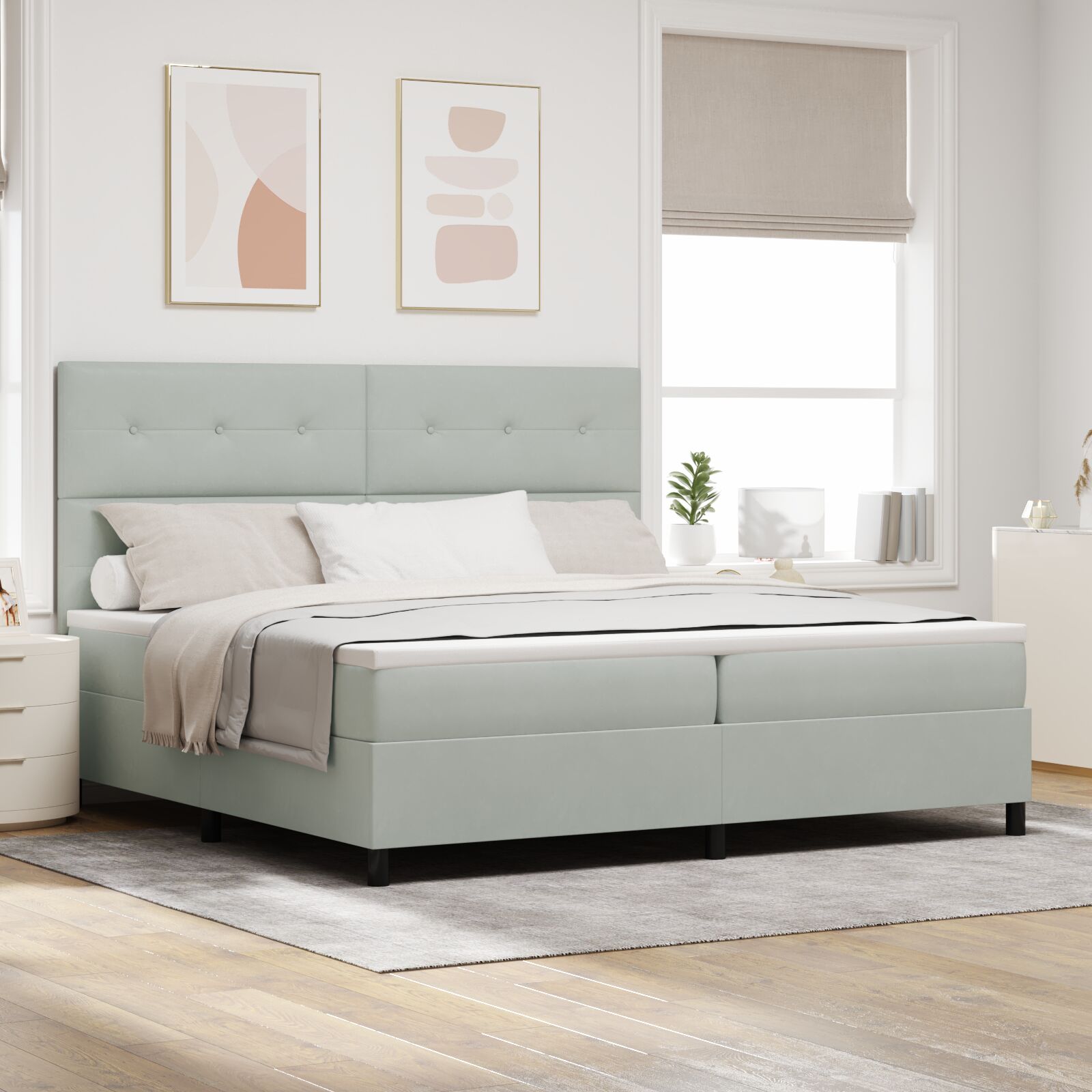 Boxspringbed Met Matras Lichtgrijs 200X200 Cm Velvet Blauw