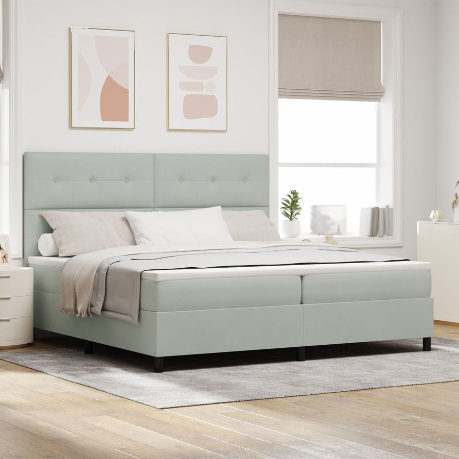 Boxspringbed Met Matras Lichtgrijs 200X200 Cm Velvet Blauw