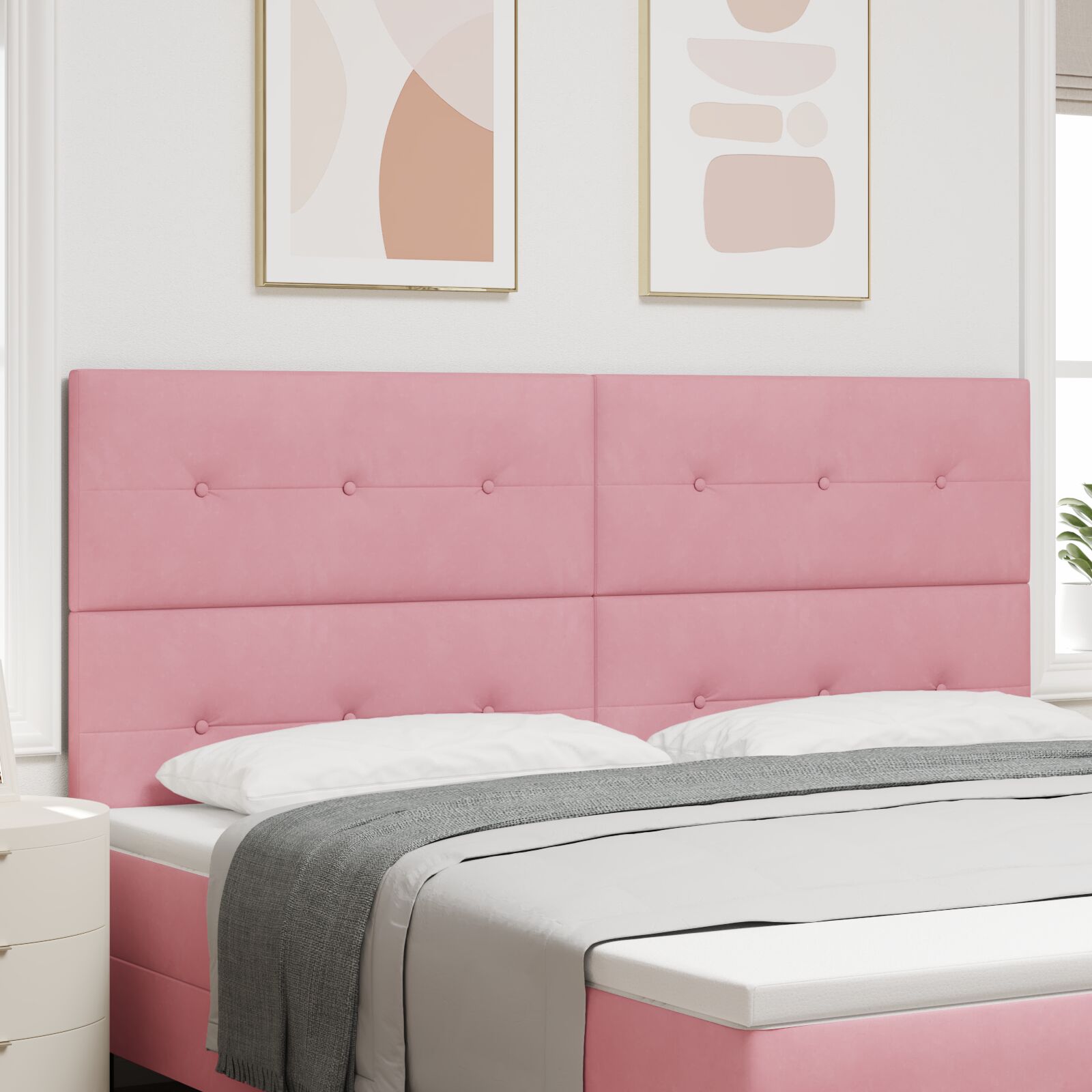 Hoofdbord Knoop Tufted Fluweel Roze 200 cm Hoog hoofdeind