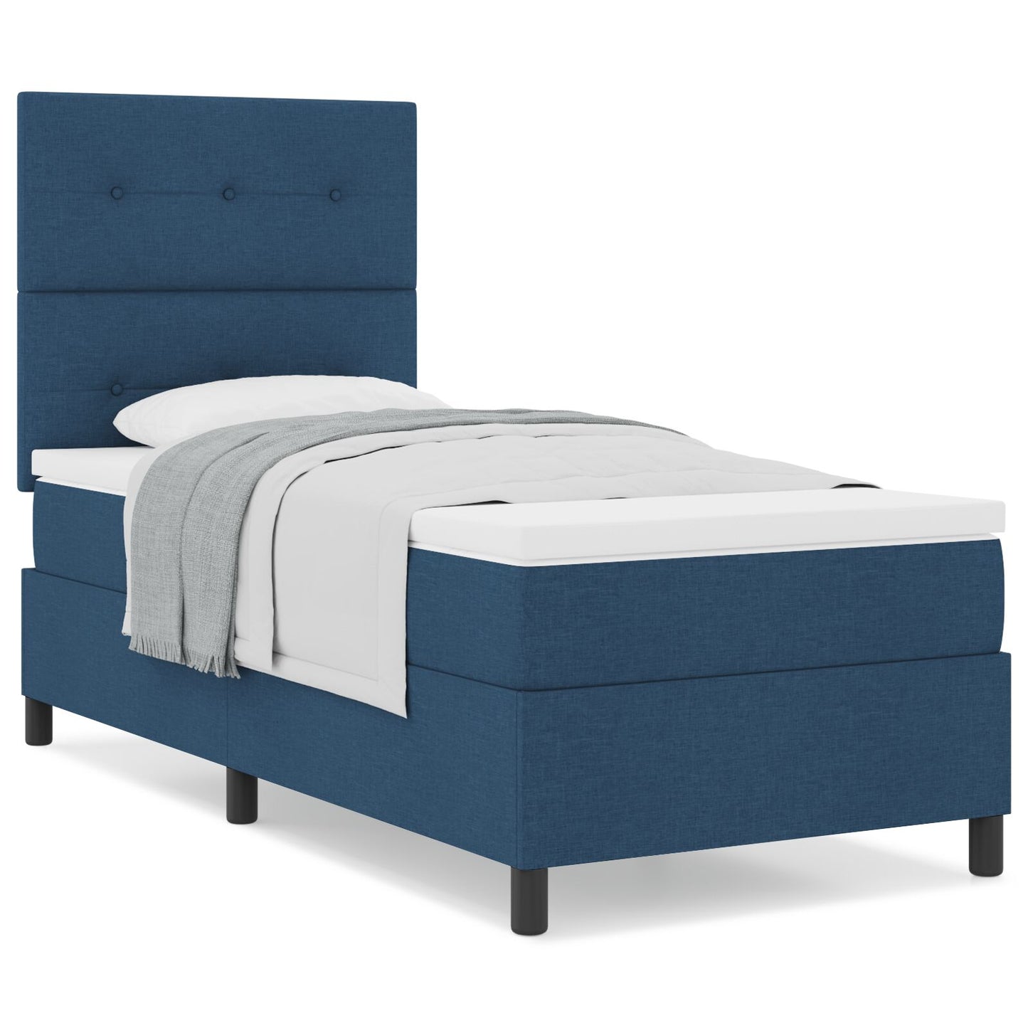 Boxspring Bed Met Matras Eenpersoons Stof Blauw 90 x 190 cm Knoopgestikt