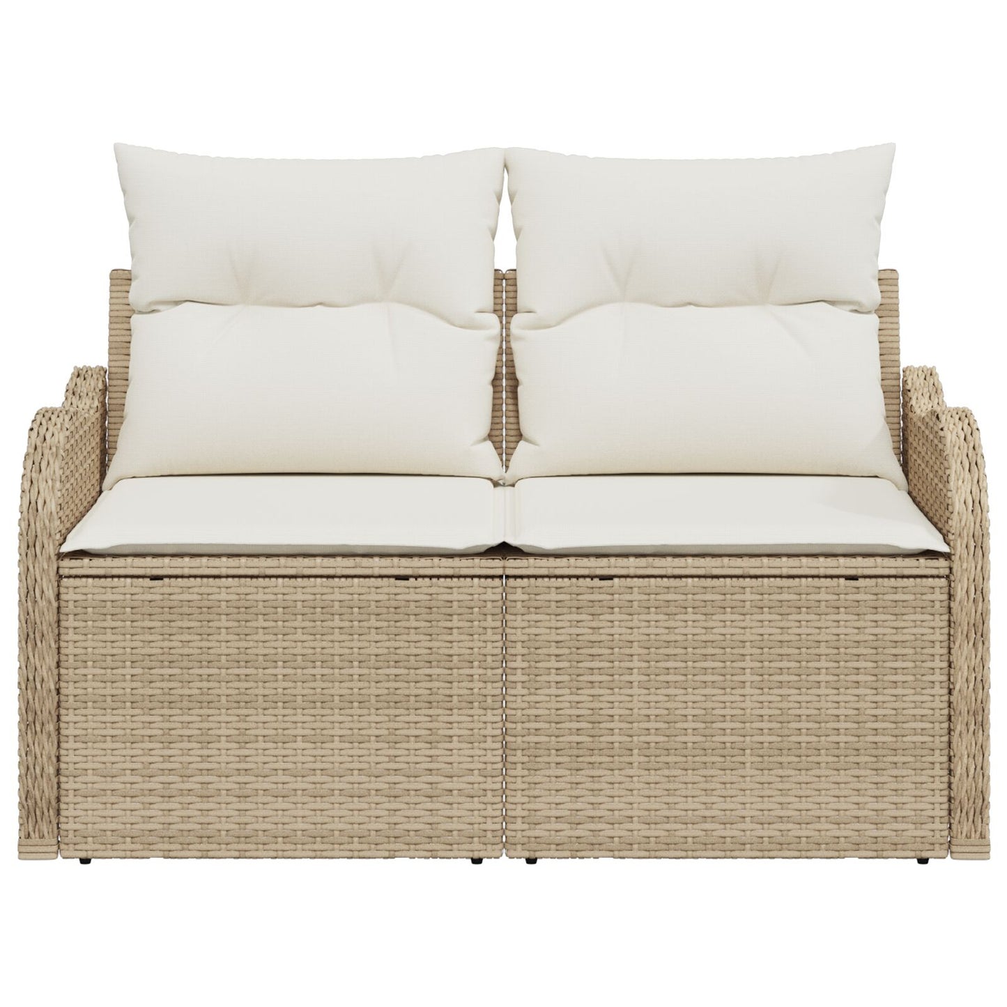2-Zits Tuinbank Met Opbergruimte & Kussens Poly Rattan Beige en crème met opslag