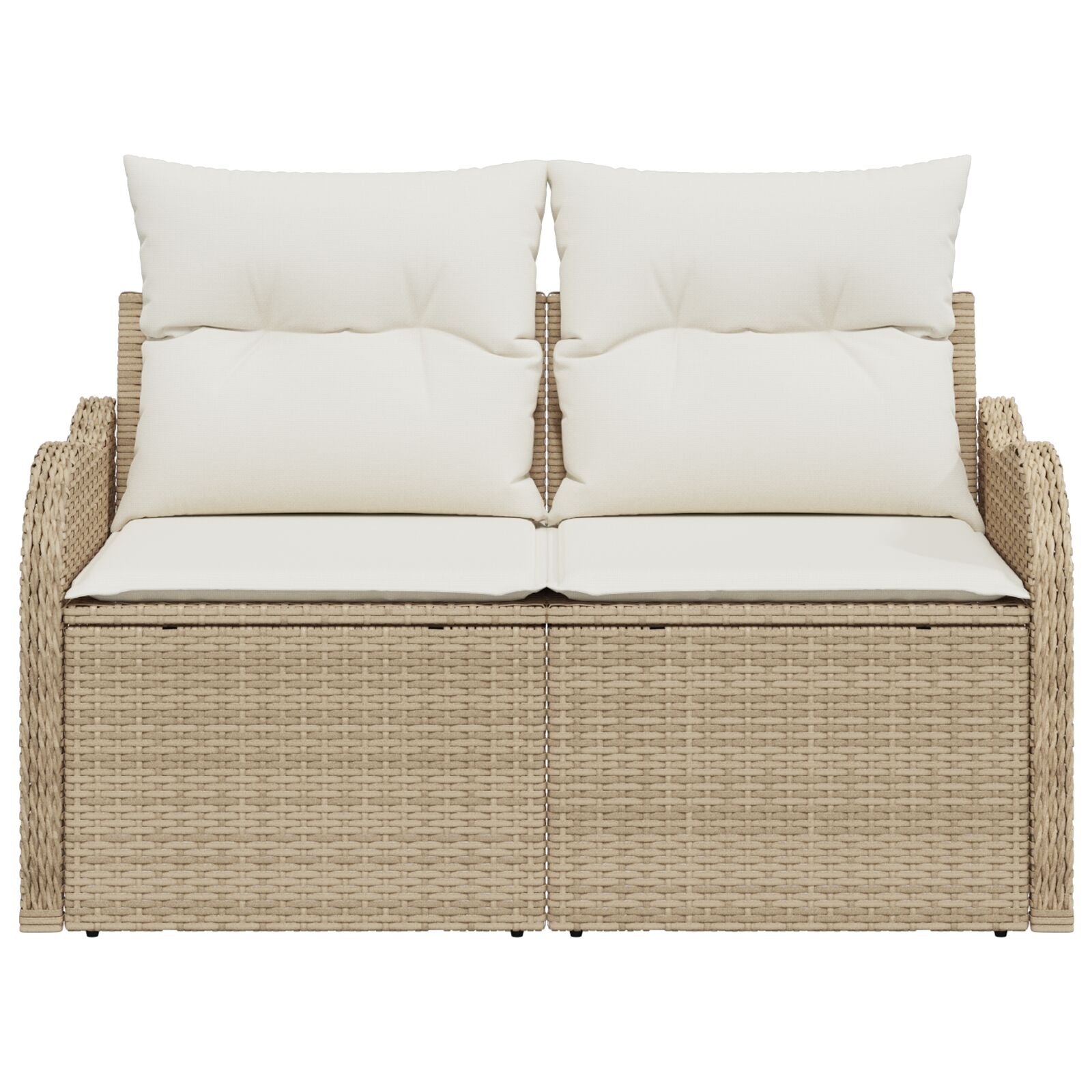 2-Zits Tuinbank Met Opbergruimte & Kussens Poly Rattan Beige en crème met opslag