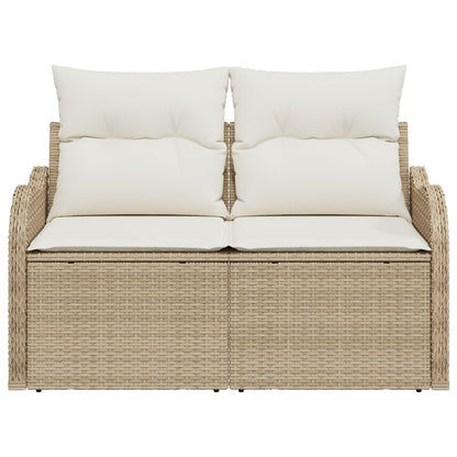 2-Zits Tuinbank Met Opbergruimte & Kussens Poly Rattan Beige en crème met opslag
