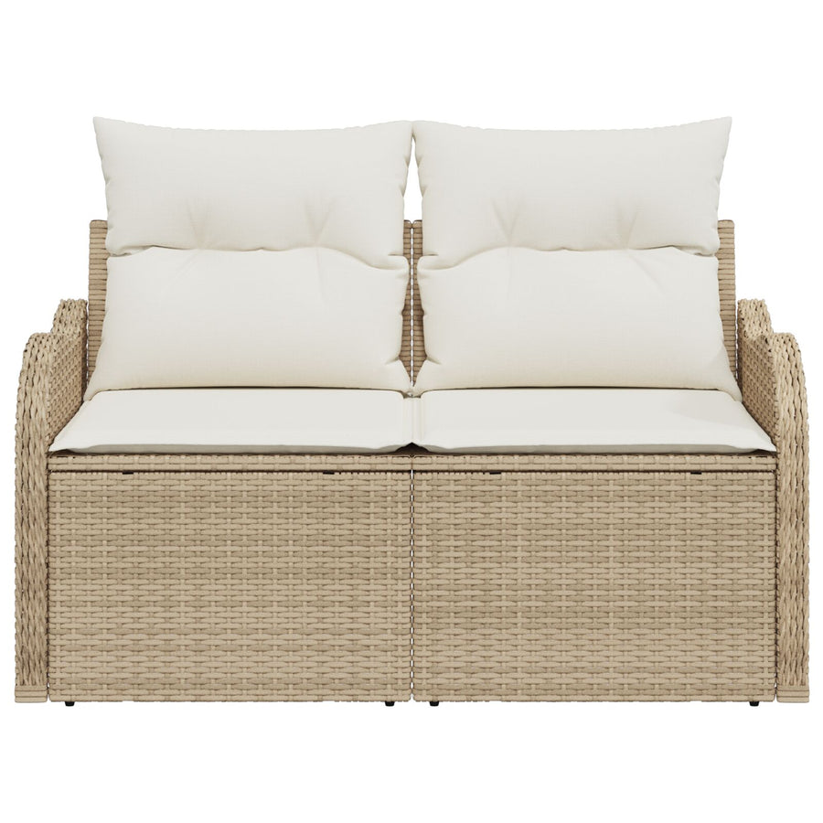 2-Zits Tuinbank Met Opbergruimte & Kussens Poly Rattan Beige en crème met opslag