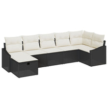 7-Delige Tuinbankset Met Kussens Zwarte Poly Rattan Wit