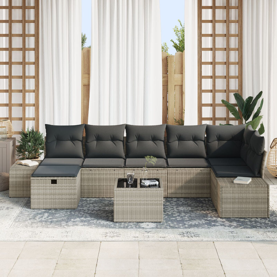 8 Delige Tuin Sofa Set Met Kussens Licht Grijs Poly Riet Wit