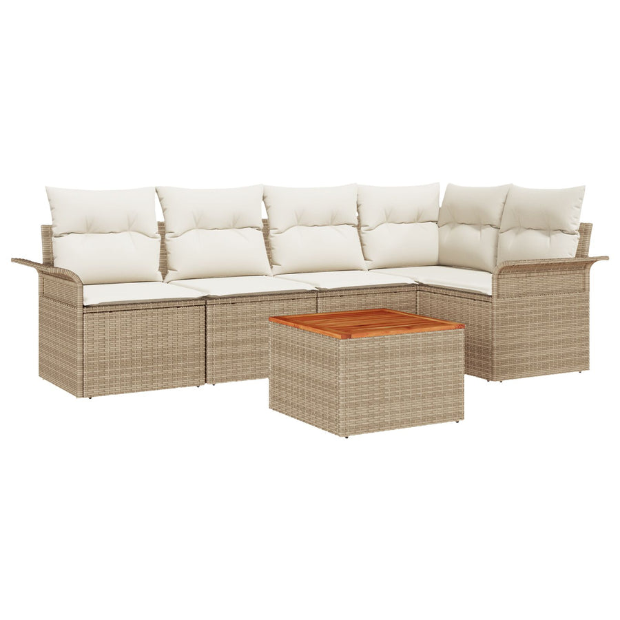 6-Delige Tuin Sofa Set Met Kussens Beige Poly Rattan Acacia