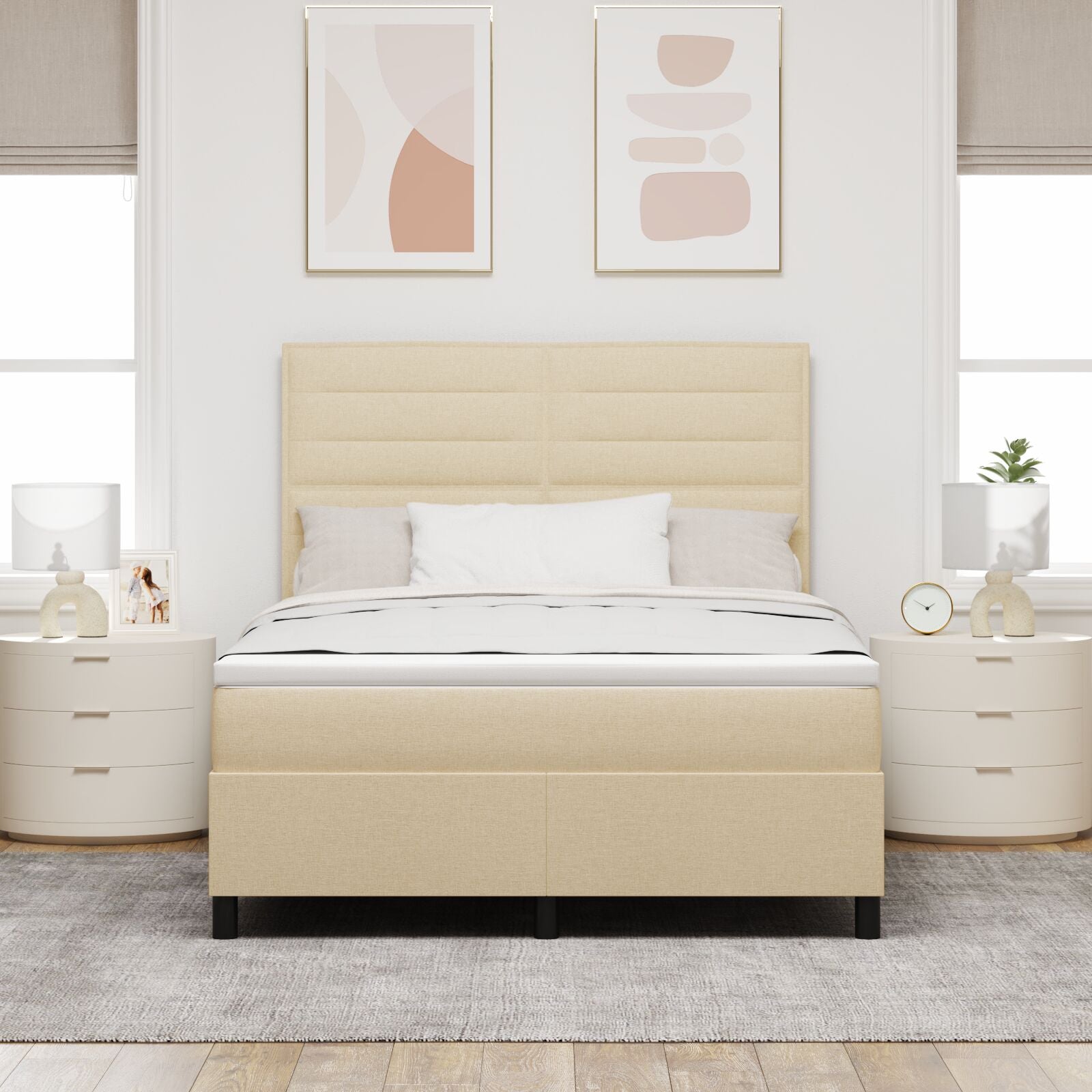Boxspringbed Met Matras & Led Stof Crème 140 x 190 cm Lijnen ontwerp