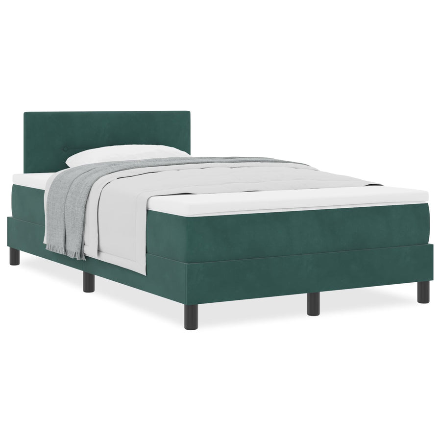 Boxspring Bed Met Matras Donkergroen Klein Dubbel Velours Blauw