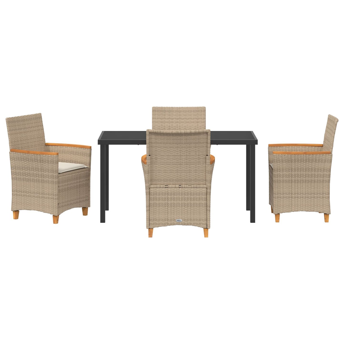 5-Delige Tuin Eettafel Set Met Kussens Beige Poly Rattan