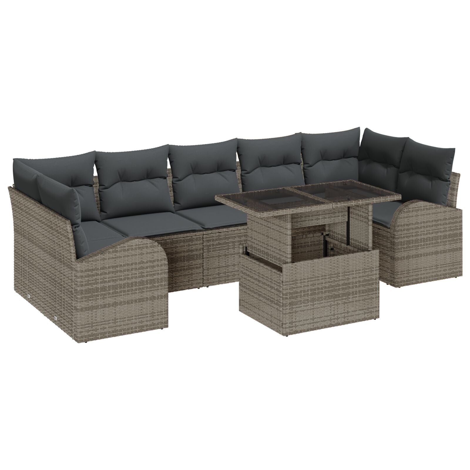 8-Delige Tuinsofa Set Met Kussens Grijs Poly Rattan