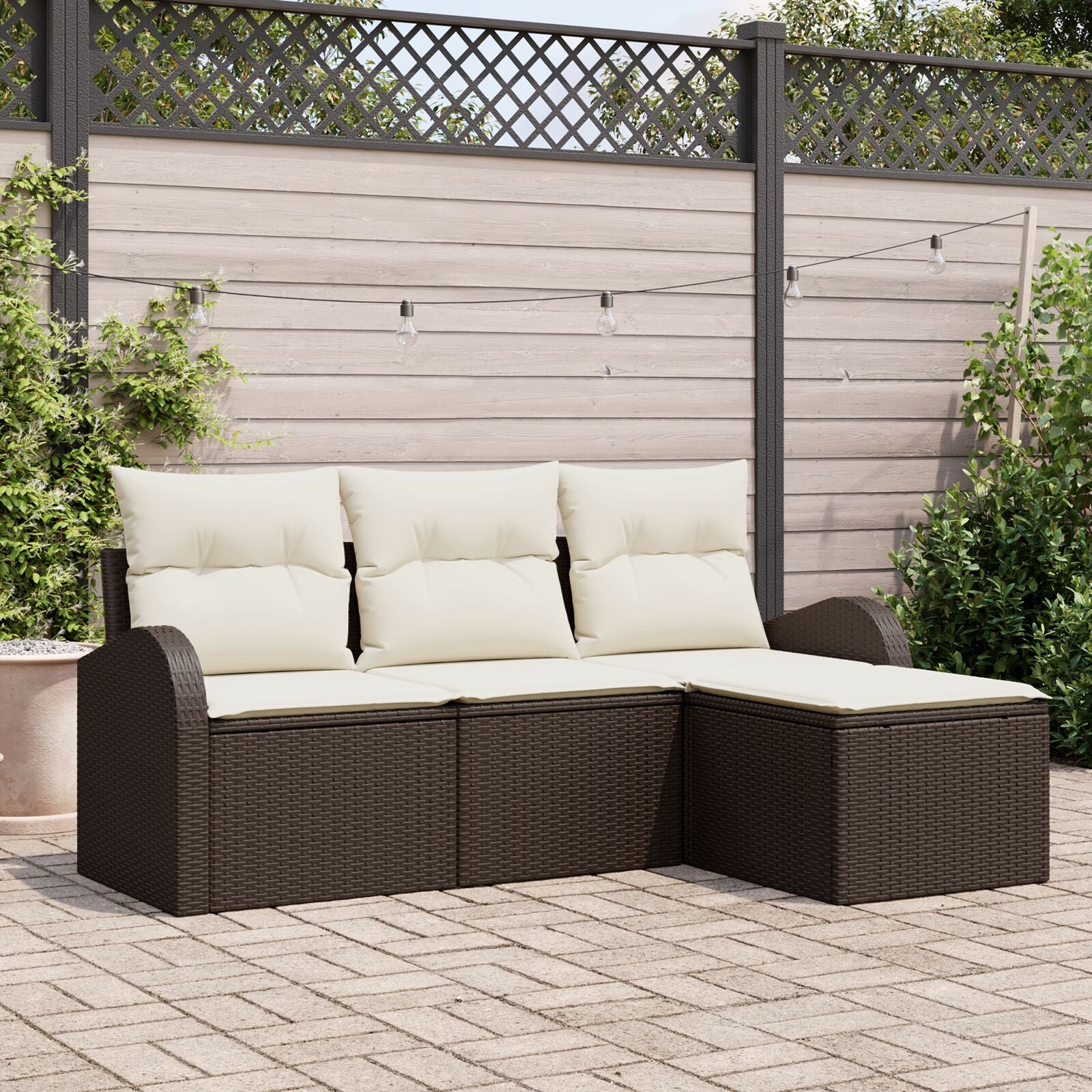 4 Delige Tuin Sofa Set Met Kussens Bruin Poly Rattan