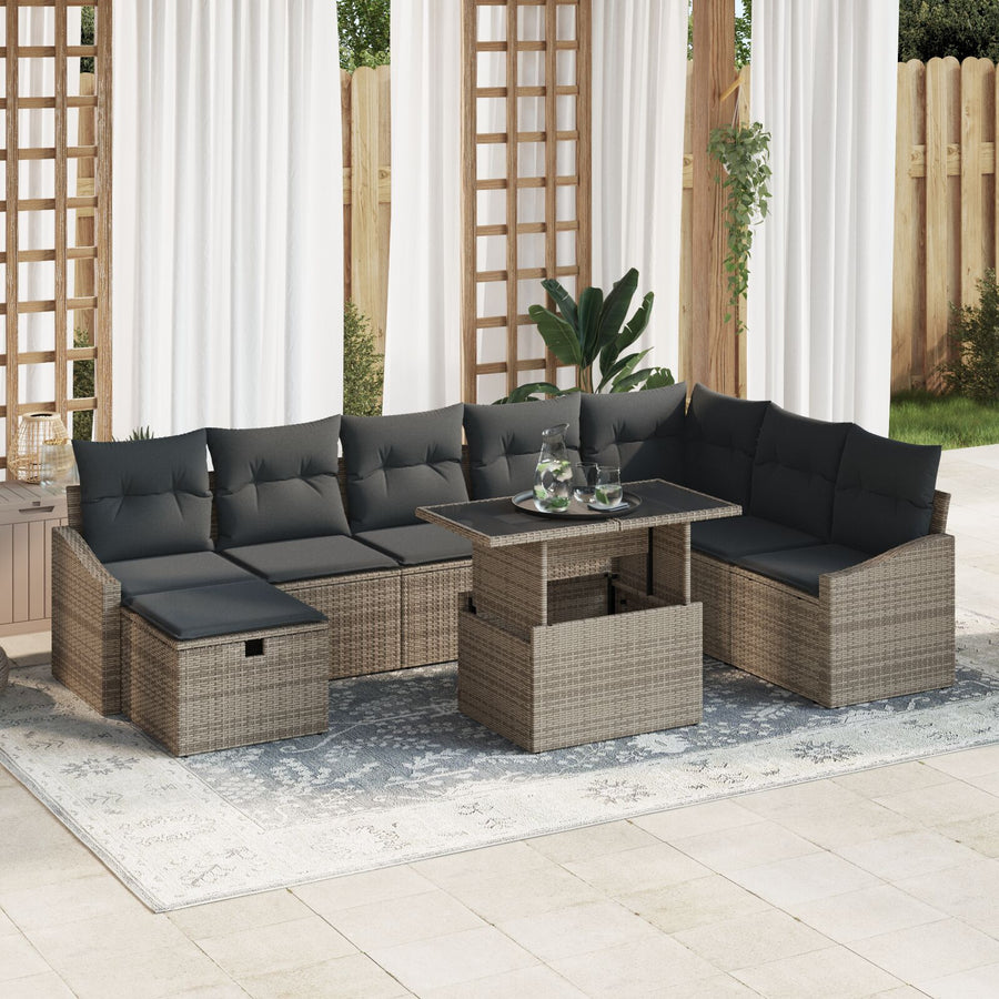 9 Stuks Tuin Sofa Set Met Kussens Grijs Poly Rattan Wit