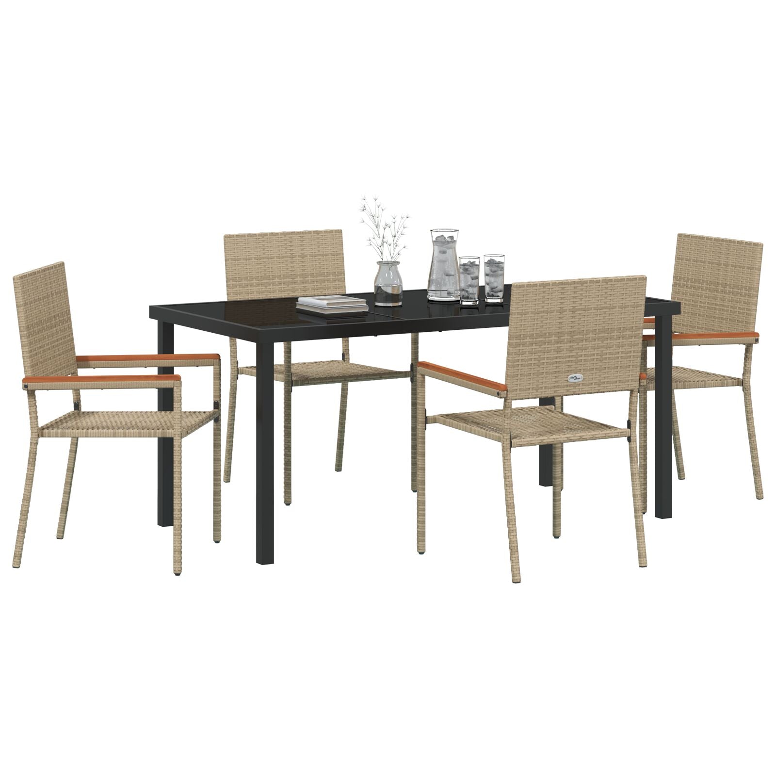 5 Delige Tuin Eetset Beige Poly Rattan