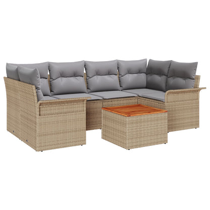 7-Delige Tuinbank Set Met Kussens Beige Poly Rattan Acacia