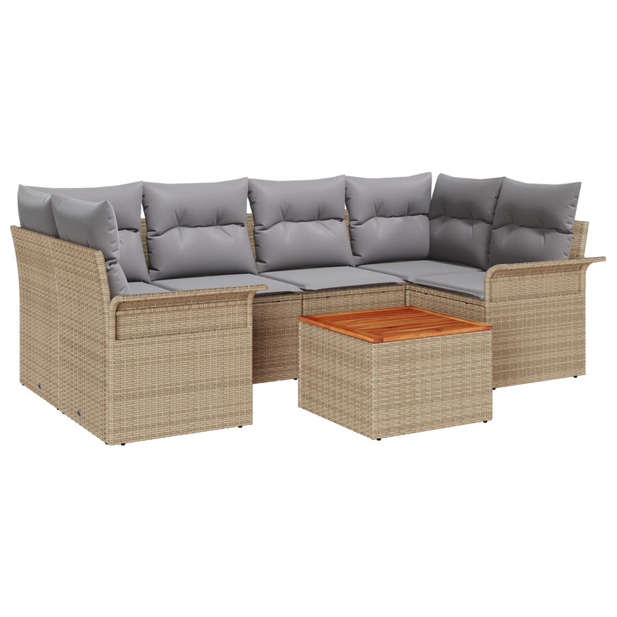 7-Delige Tuinbank Set Met Kussens Beige Poly Rattan Acacia