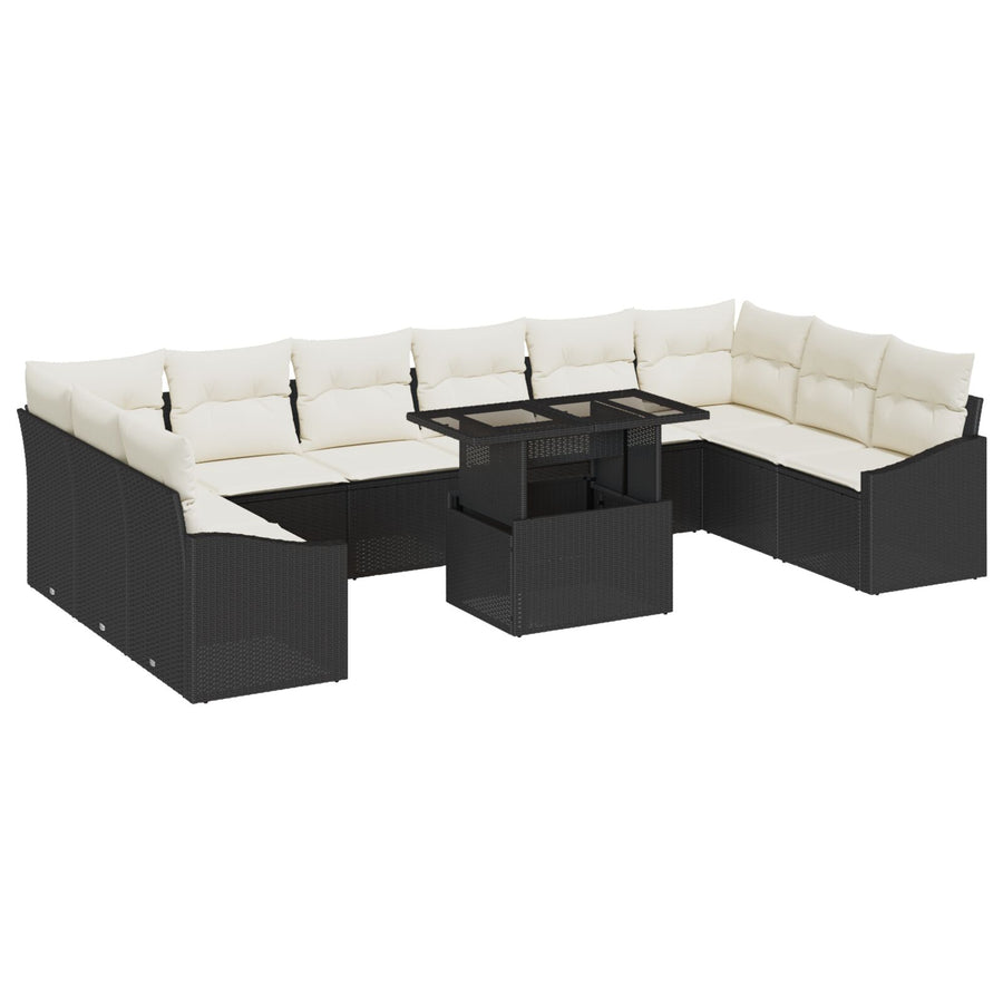 Tuinsofa Set Set Van 11 Zwart En Crème Rattan En Polyester