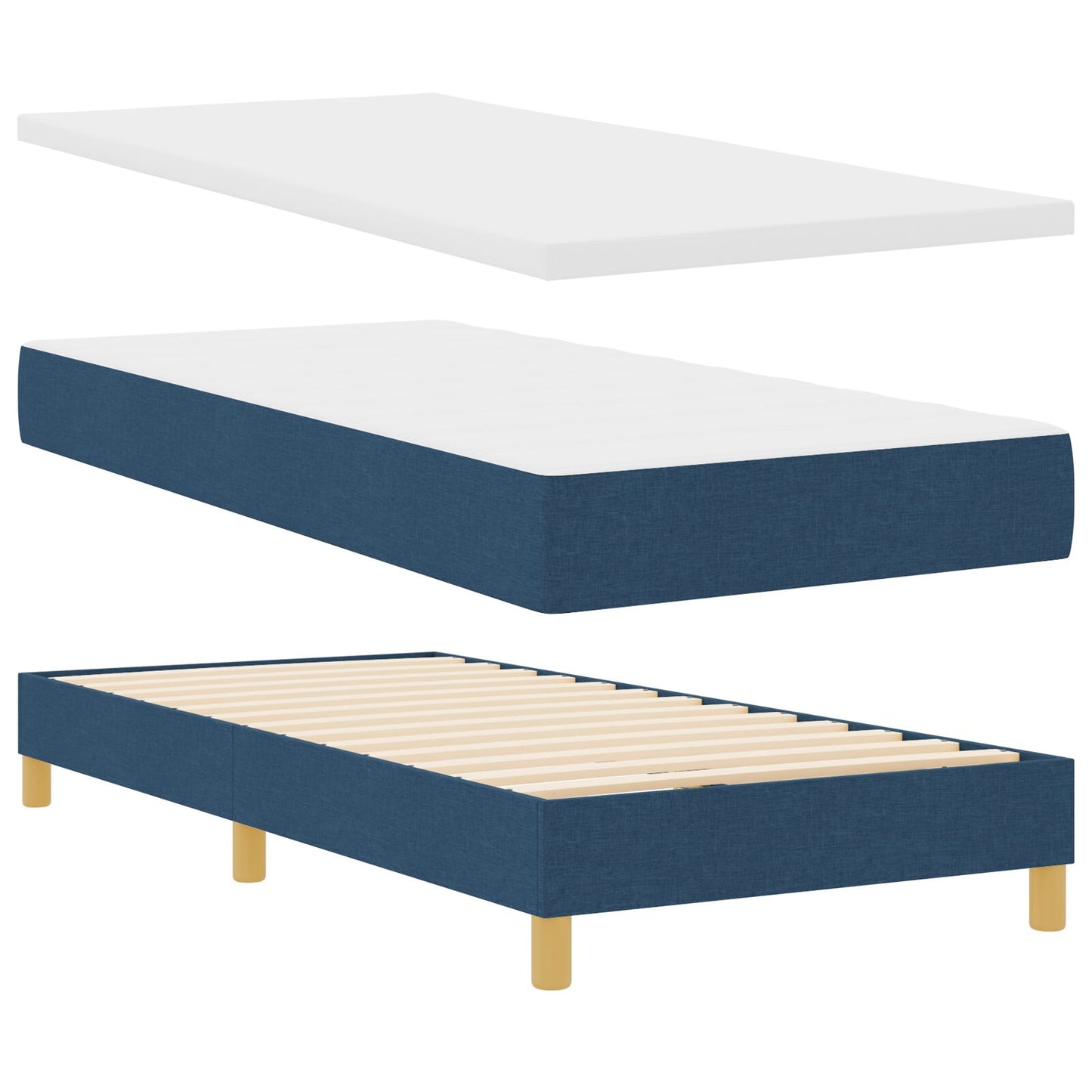 Boxspringbed Met Matras Stof Blauw 90 x 200 cm Knop geplooid