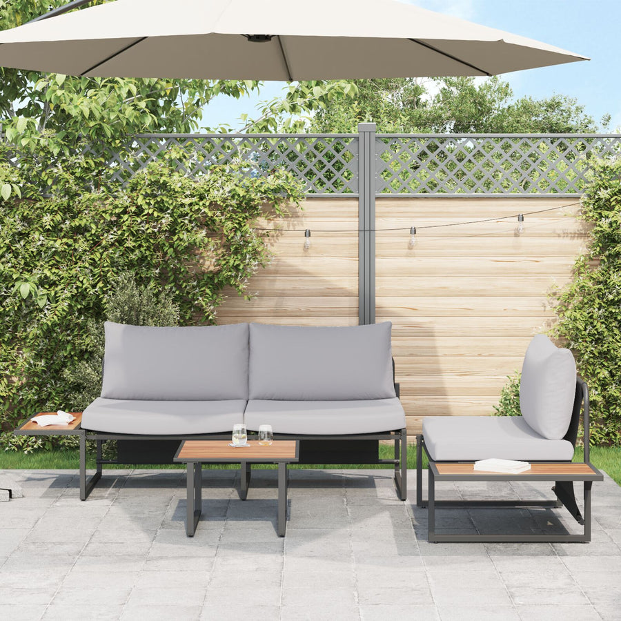 3-Delig Tuinsofa Set Met Lichtgrijze Kussens