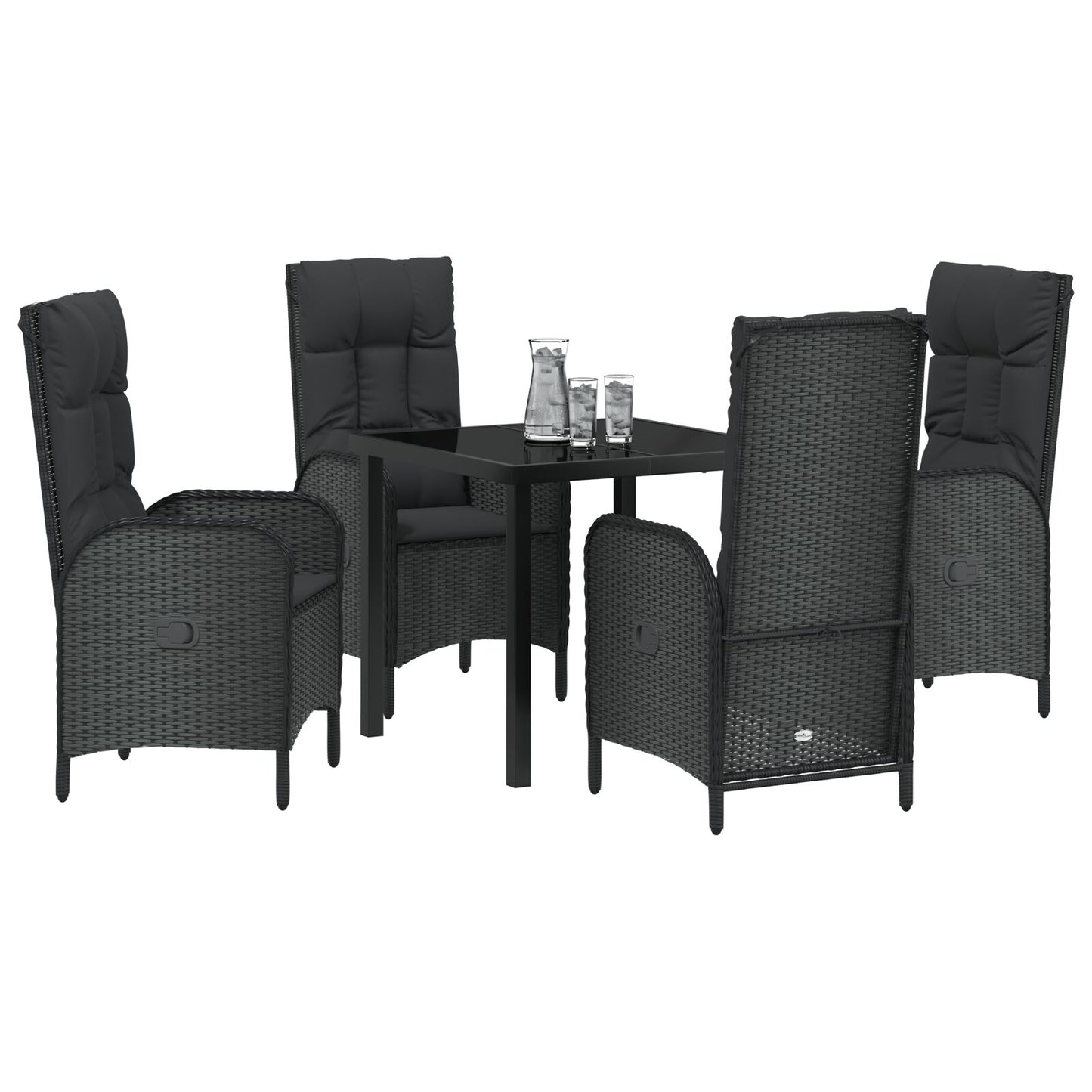 5 Delige Tuin Eetset Zwart Poly Rattan