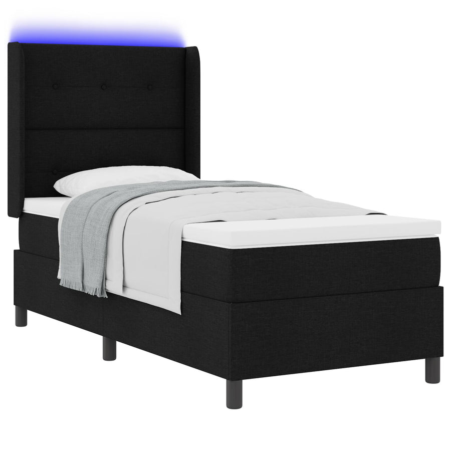 Boxspringbed Met Matras & Led Zwart 90X200 Cm Stof Blauw