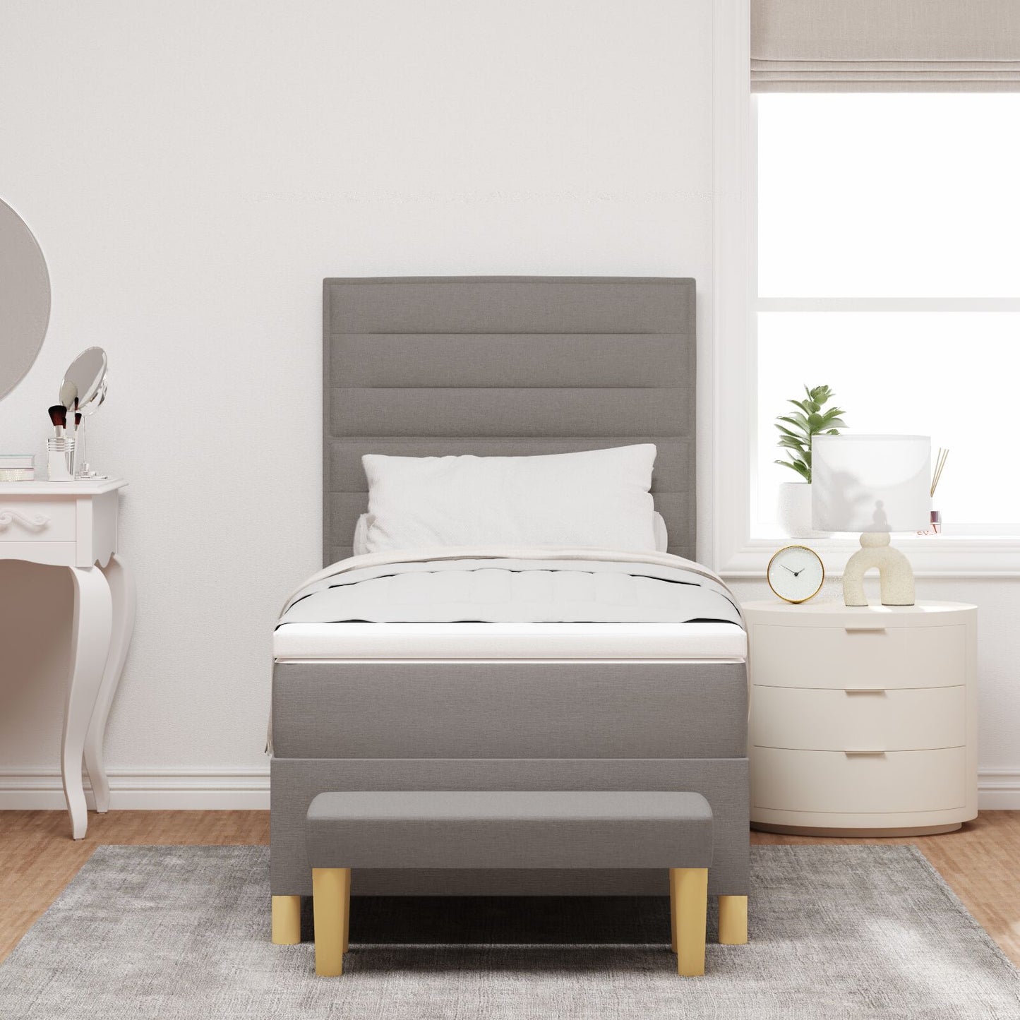 Boxspringbed Met Matras & Bank Stof Taupe 100 x 200 cm Lijnen ontwerp