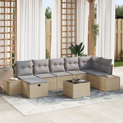 8-Delige Tuin Sofa Set Met Kussens Beige Poly Rattan Wit