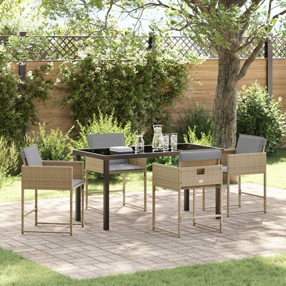 5-Delige Tuin Eettafelset Met Kussens Beige Poly Riet