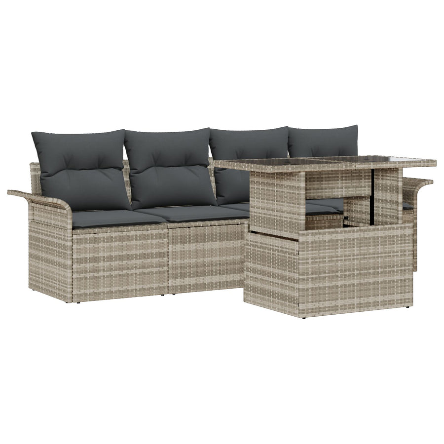 5-Delige Tuin Sofa Set Met Kussens Lichtgrijs Poly Riet