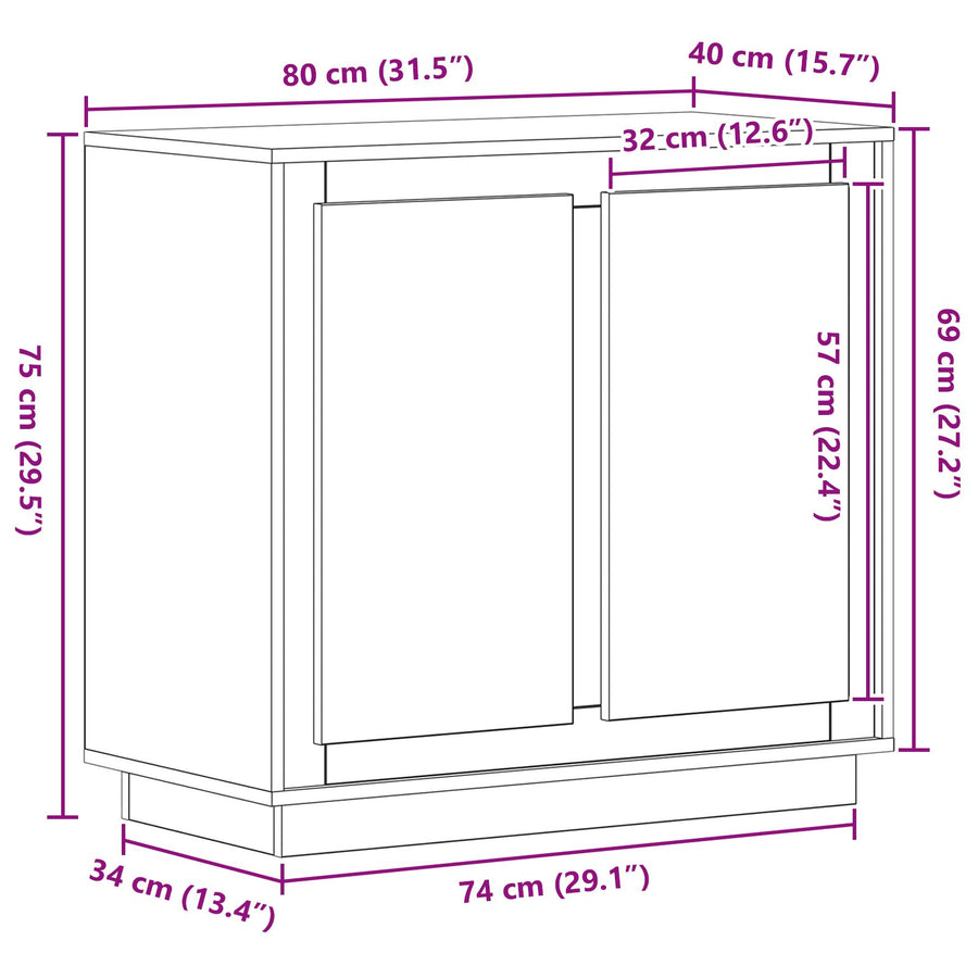 Dressoir Artisan Eiken 80X34X75 Cm Bewerkte Hout
