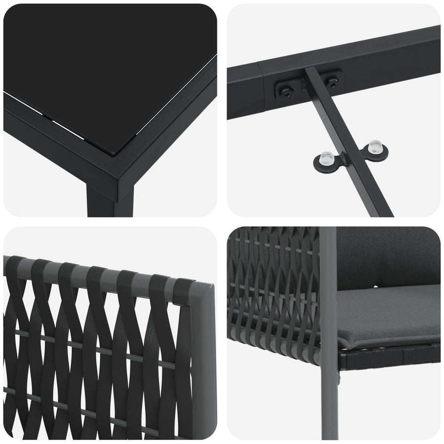 5-Delige Tuin Eetset Met Kussens Zwart Poly Rattan