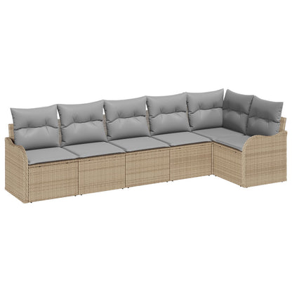 6-delige Tuin Sofa Set met Kussens Beige Poly Riet, vidaXL 2-zitplaatsen Tuin Sofa met Kussens Beige Poly Riet