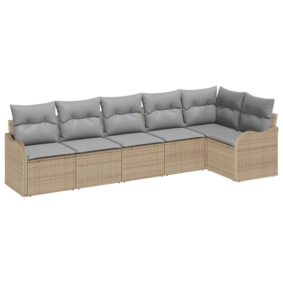 6-delige Tuin Sofa Set met Kussens Beige Poly Riet, vidaXL 2-zitplaatsen Tuin Sofa met Kussens Beige Poly Riet
