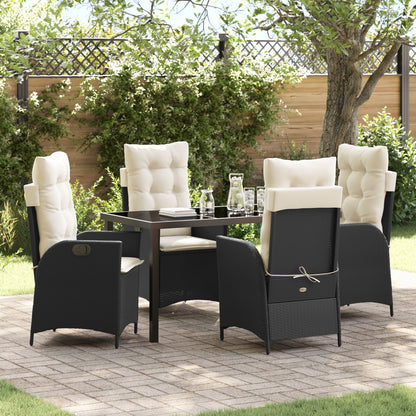 5-Delig Tuin Eetset Met Kussens Zwart Poly Rattan