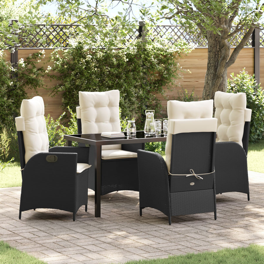 5-Delig Tuin Eetset Met Kussens Zwart Poly Rattan